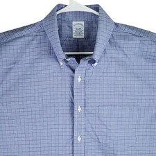 Brooks Brothers Original Polo Shirt Mens 17-33 Blue Glen Plaid Non-Iron Stretch