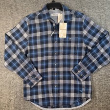 TOMMY BAHAMA Shirt Men Canyon Beach Flannel Cozy Check Teal Bay Sz S NEW 148
