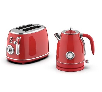New MegaChef 1.7 Liter Electric Kettle & 2 Slice Toaster, Red