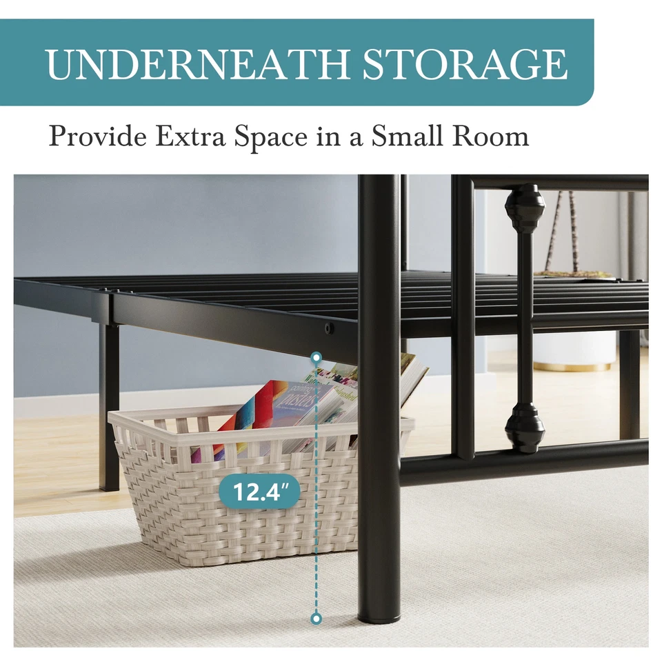 Marco de cama con plataforma de metal HOOMIC 14 pulgadas, estilo victoriano vintage Foto 4 de 4