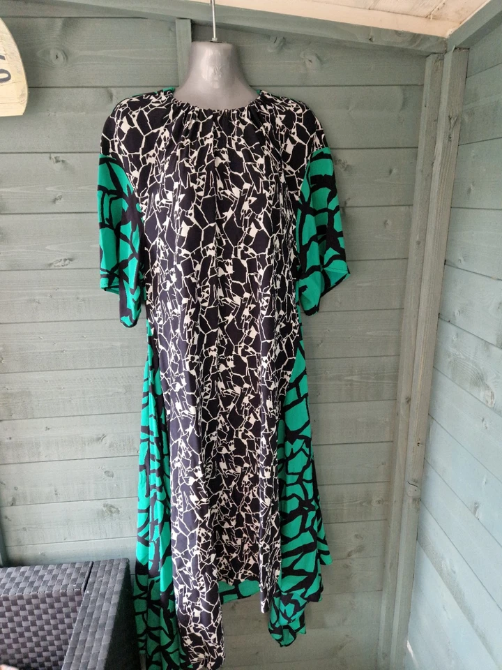 Платье миди Topshop Boutique 100% шелк асимметричный подол абстрактный принт галстук сзади - Изображение 3 из 4