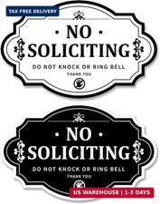 Wooden No Soliciting Sign, black and white, for Front Door, 3.5 x 5.5 inches