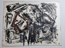 Composition abstraite, technique mixte sur papier, signée De Bus, 1962, 65×51 cm