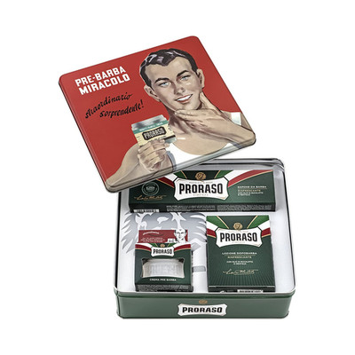 Proraso Shaving Kit - Vintage Gino Tin - Refreshing Pre Shave Cream, Shaving Cre