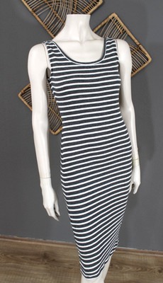   Basic Feinripp Jersey Kleid Strand Urlaub S 36 grau weiß gestreift Midi BW  
