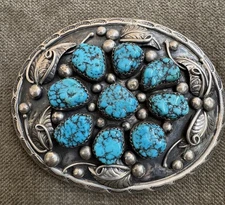 Special! Navajo Southwest Sterling Silver & Turquoise Vintage Belt Buckle