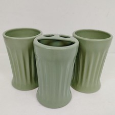 Toothbrush Holders Green Ceramic Bathroom Set of 3