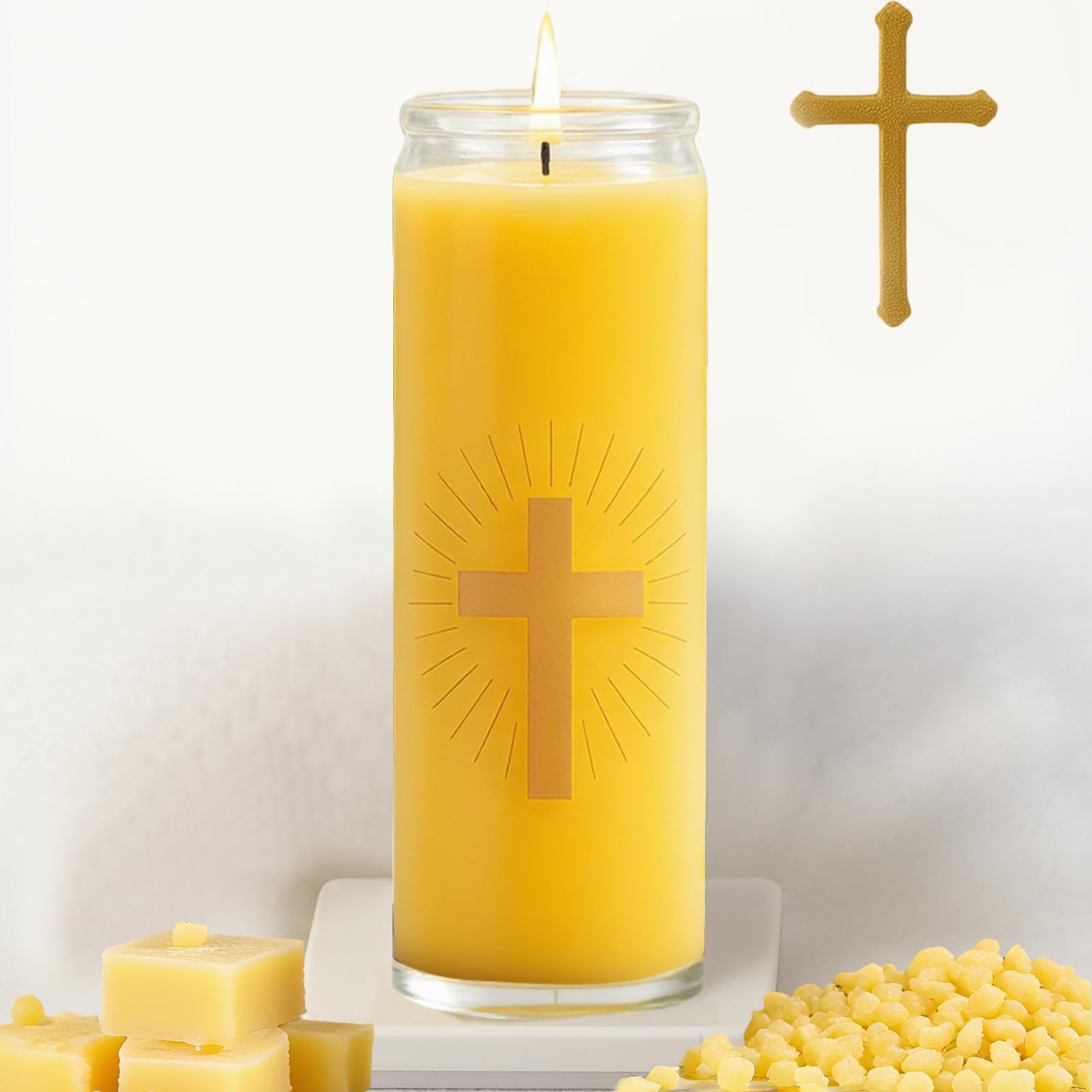 Pure Beeswax Prayer Candles - 7 Day Devotional Candles in Glass with 100 Hour...