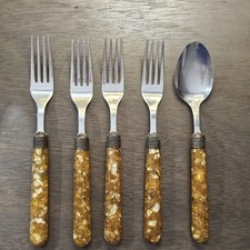 Gottinghen 18/10 Flatware Lot Tortoiseshell Butterscotch Lucite Handle Vintage