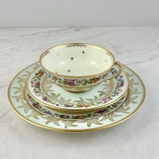 Vintage Limoges France Tea Cup Saucer Plate Trio Floral Gold Hand-Decorated