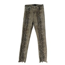 Zara Woman Premium Denim Snakeskin Print Skinny Jeans Khaki High Rise Raw Hem 4