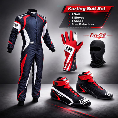 Complete Go-Kart Racing Gear Bundle   OMP Styled Suit, Boots, and Racing Gloves