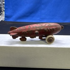 RARE ANTIQUE ORIGINAL GREEN NAVY HUBLEY ZEPPELIN BLIMP CAST IRON PULL TOY A2C