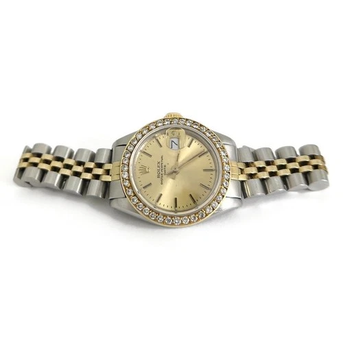 Vintage Rolex Oyster-Perpetual Date Diamond Two-Tone Stainless Steel Watch 25 mm