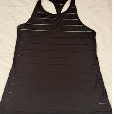 Athleta Black Mesh Stripe Racerback Tank Top High Neck S/N 311276 Size Small