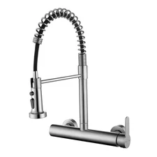 Wall Mount Faucet 8 Inches Center, with Pull Down Sprayer, High Arc Single Ha...