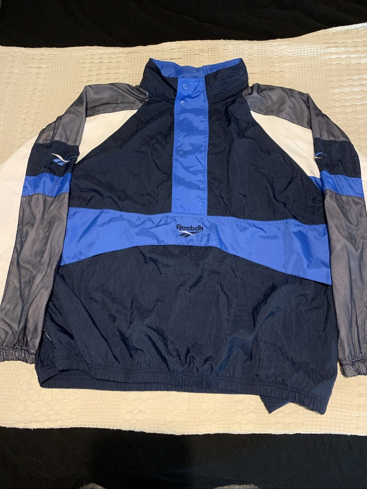 Vintage Reebok Windbreaker Hooded Pockets XL 1/2 Zip