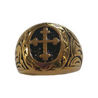 Stainless Steel Cross Signet Rune Sz10 Men's Cross Ring Retro Style Gold Plated