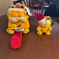 Vintage 1981 Dakin Garfield Christmas Plush Lot of 2 Stuff It 10  Santa 6" Tags 