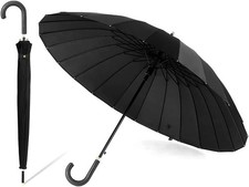 Large Black Umbrella 16 Rib Classic Auto Open Golf Events Rain Sun Protection