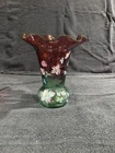 FENTON - 90th Anniversary -1995- Rubina Verde 9.5" Vase  HP with Clematis Vines