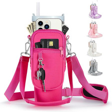 Insulated Neoprene Water Bottle Carrier Bag W/ Phone Pocket, Shoulder Strap