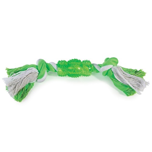 Rope N' Rubber Hard Bones Dog Toy 10" Long Durable Tough Tugging Chew Dogs Toys - Picture 4 of 11