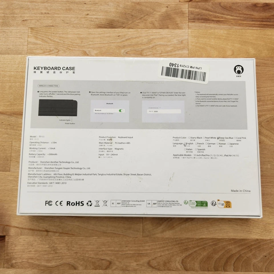 HOU FY-11 Bluetooth Keyboard Folio for Apple iPad Pro 11” Air 10.9” 4th+ 5th Gen - Image 4 of 4