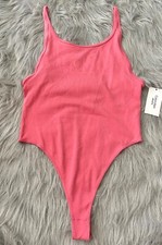 Calvin Klein Jeans Nwt Pink Monogram Logo Tank Scoop Back Thong Bodysuit Top L