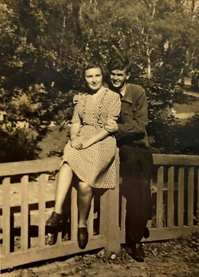1945 Lviv Loving Couple Hug Photo   Vintage B&W Fence Romance Portrait