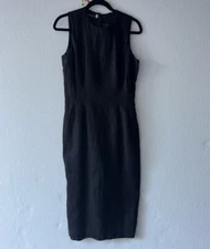 Vintage Jan Barboglio Black Linen Dress Size 8