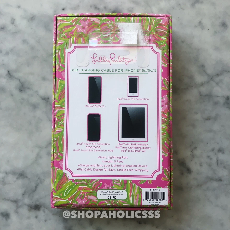 NUEVO EN CAJA - LILLY PULITZER 'Jungle Tumble' iPhone Cargador Cable Cable Cable Foto 4 de 4