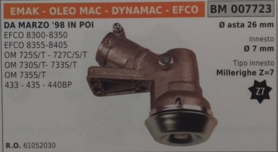 Bevel gear trimmer Oleo Mac 725 727 730 733 735 433 435 440 Rod Ø26