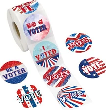 500 Pcs Vote Stickers Roll Glitter White Red Blue Self Adhesive Labels 