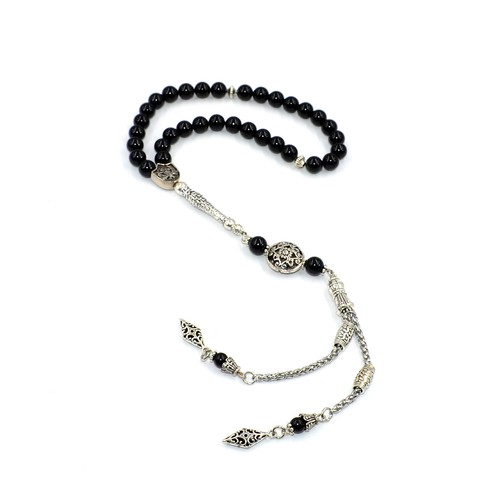 Cuentas de oración de piedra de ónix brillante negras (8 mm-33 cuentas) Tesbih - Tasbih - Tasbeeh - Imagen 6 de 8