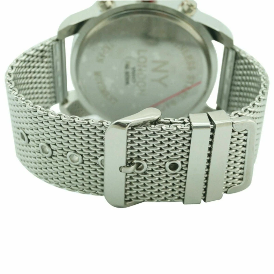NUEVO NY London 4777 Para hombres 02 03 04 Big Hour Bisel Giratorio Banda Malla Plateada Reloj Foto 2 de 2