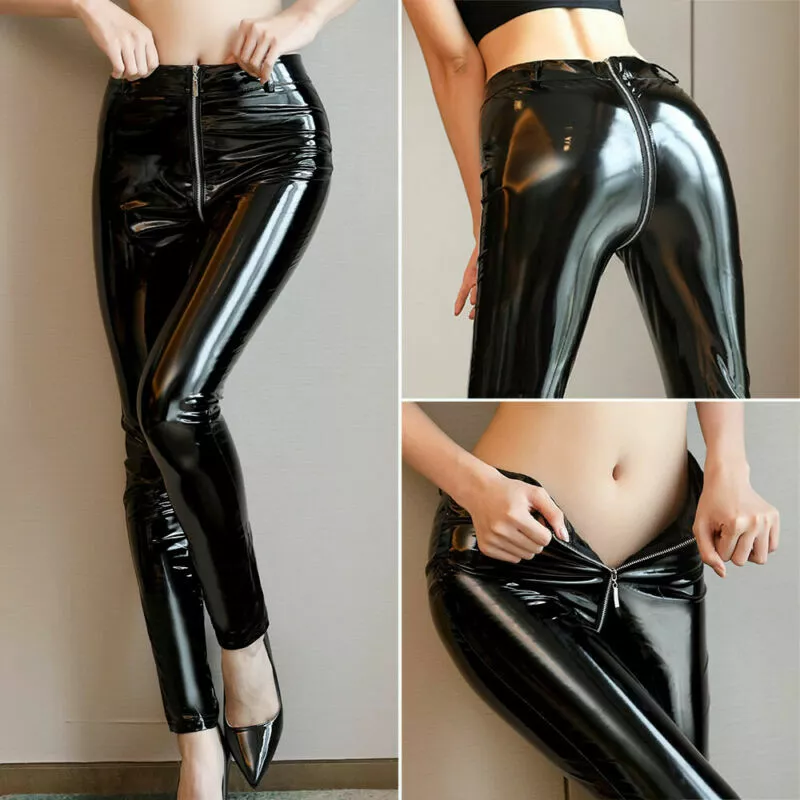 Women Shiny Glossy Opaque Leggings Super Elastic Slim Trousers