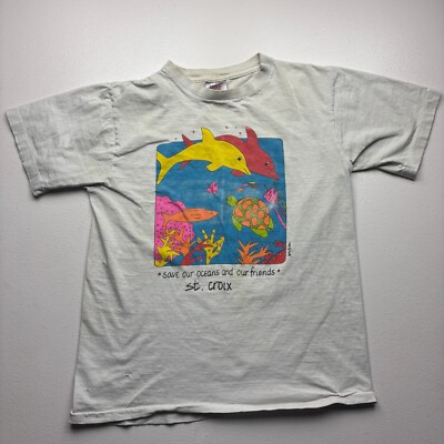 Vintage St. Croix Shirt Save Our Oceans And Our Friends Single Stich 1990 Animal