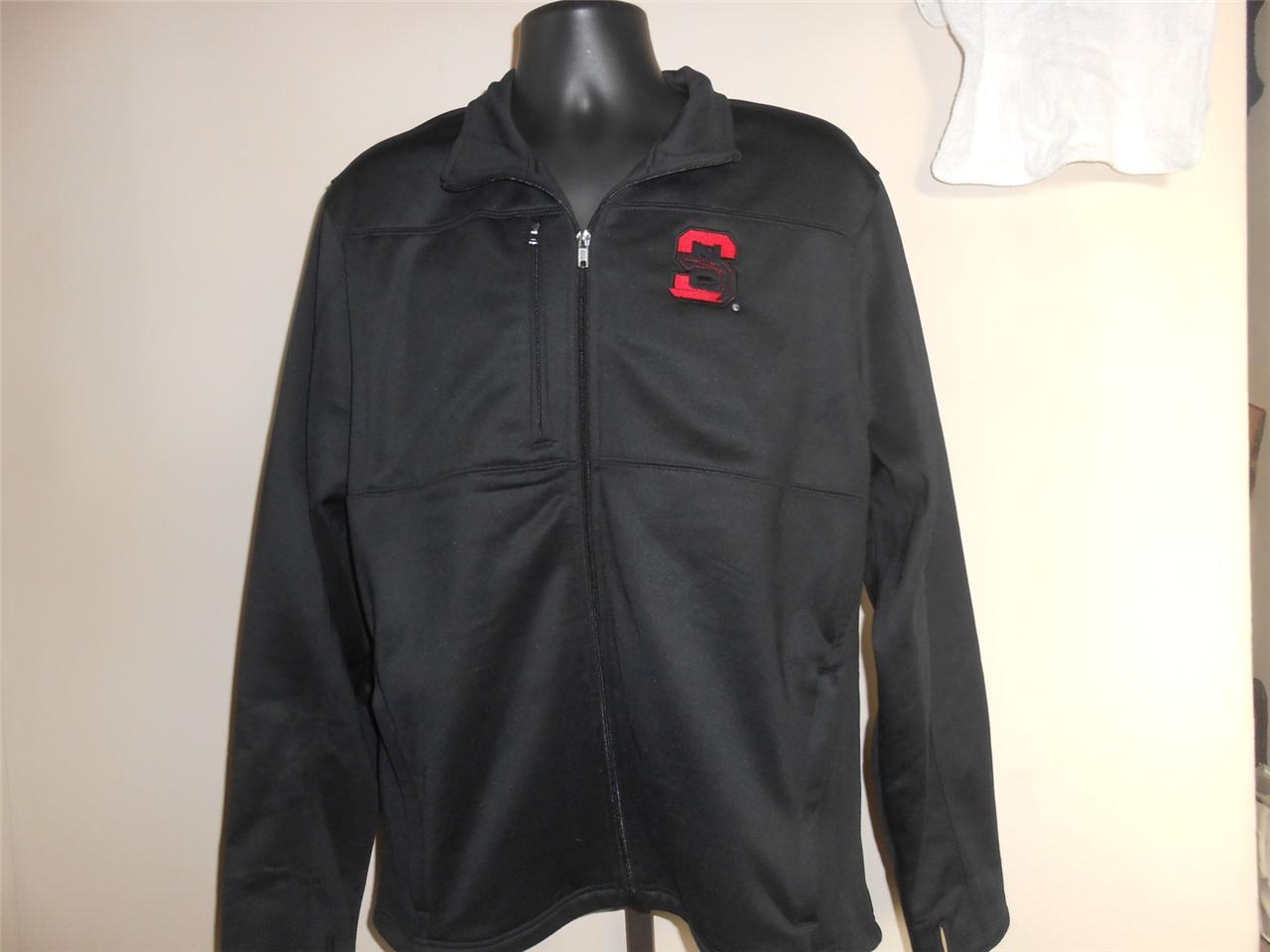 NEW-FLAWED NC STATE WOLFPACK MENS L LARGE ZIP FRONT BLACK JACKET