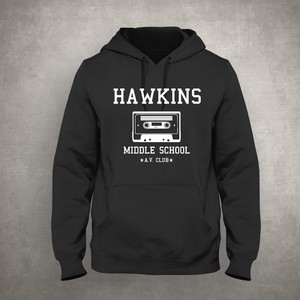 Hawkins Middle School Av Club Black Hoodie White The Upside Down