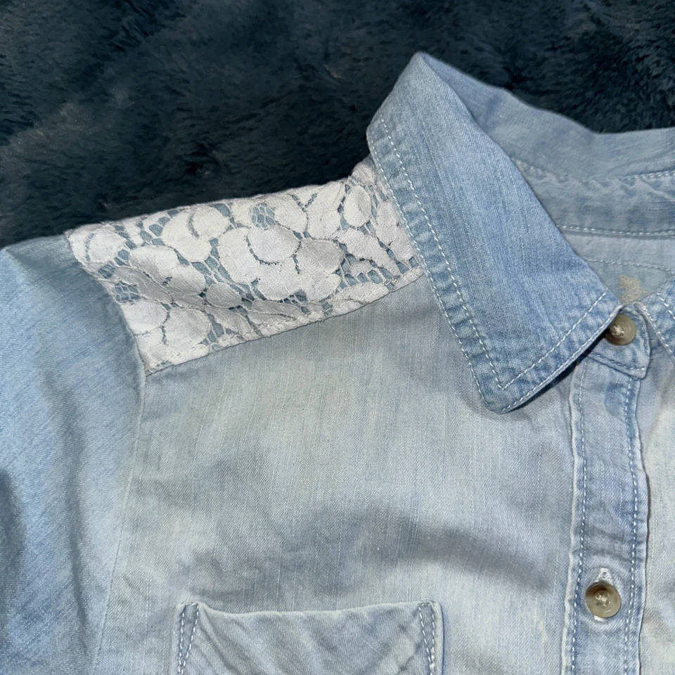 Blusa Mudd Niñas Top Azul Denim Desteñido Manga Larga Talla 14 Camisa Algodón Abotonada Foto 2 de 4