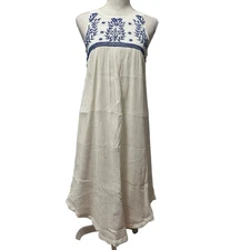 Tucker + Tate Girls XL Boho Sleeveless Maxi Dress White Blue Embroidered Keyhole