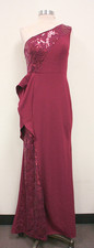 Azazie Aria Mermaid Sequins Lace Dress One Shoulder Maxi Cabernet Red [SIZE A4]