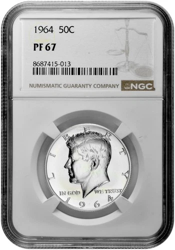 1964 50c Silver Proof Kennedy Half Dollar NGC Graded PF 67 with New Holder