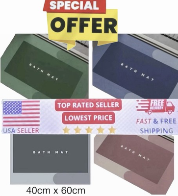 #ad SUPER Water Absorbent Bath Mat Non Slip Quick Drying Bathroom Shower Rug Rect $10.49