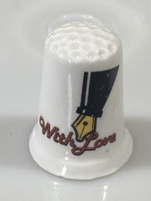 With Love Fountain Pen Fine China Thimble Great Britain Perfect