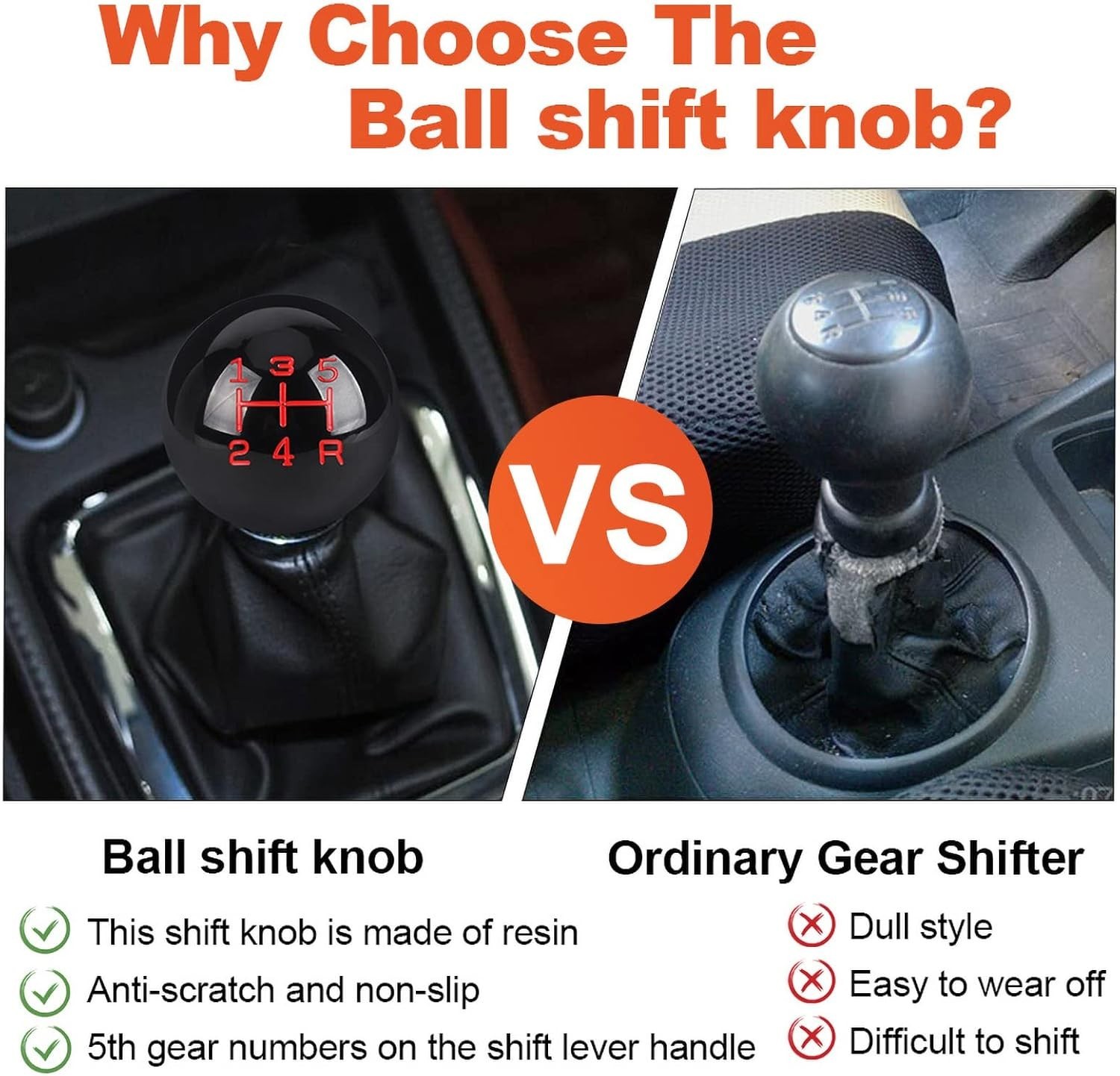 5 Speed Car Racing Gear Shift Shifter knob, Resin Polished Round Ball 5 ...