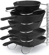 Heavy-Duty Pan Organizer - 5-Tier Rack for Cast Iron Skillets - Easy Storage