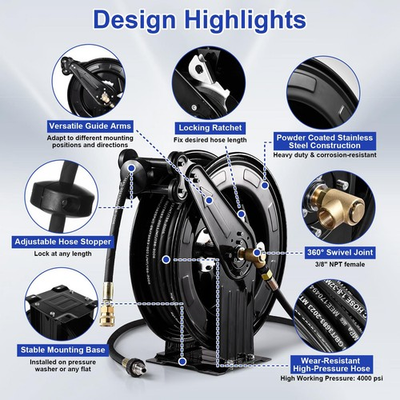 #ad Pressure Washer Hose Reel for Hot and Cold Water 3 8quot; X 50 FT Steel Retractable $171.38