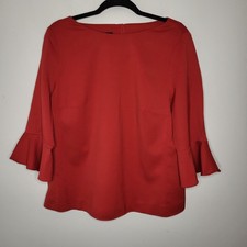 ESCADA Cherry RedTop Women's 44 US 12 Bell Sleeve Virgin Wool Blend Ret. $795 